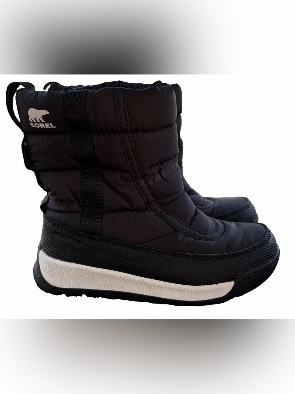 Sorel Kids Whitney II Puffy Mid Waterproof Black Winter Snow Boots sz 10